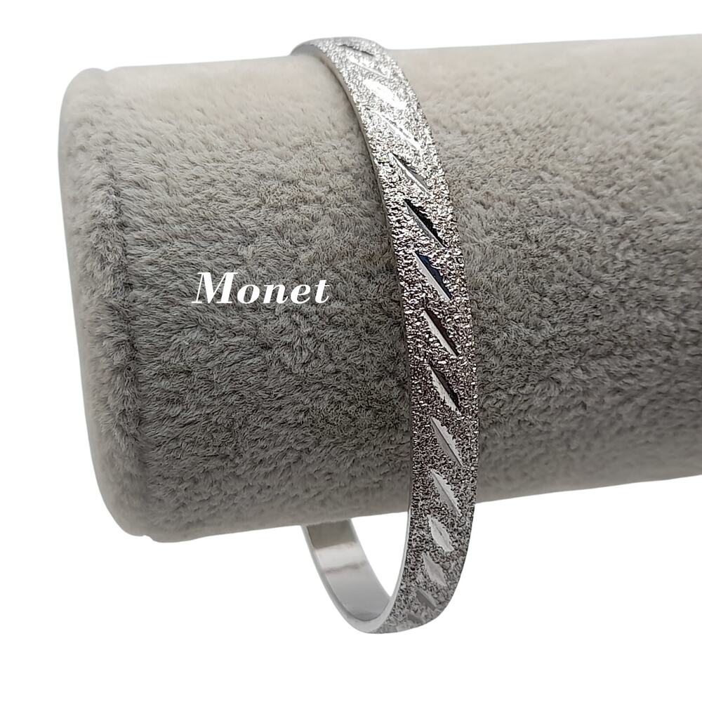 Vintage Monet Bangle Bracelet, Rhodium Plated, Silver Tone, 7 7/8"